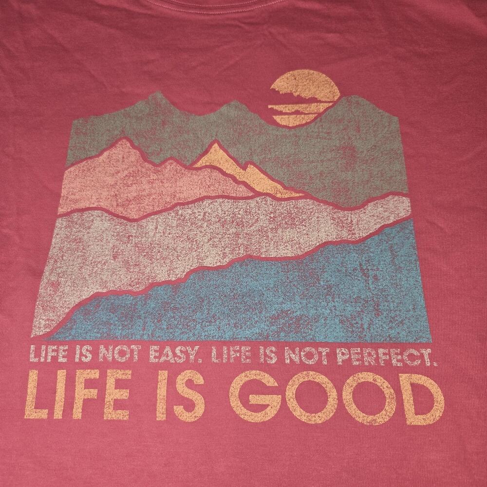 Life Is Good Shirt Womens Large Pink Crusher Tee Easy Perfect Good Mountain NEW
